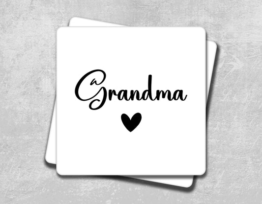 a coaster with the word grandma written on it
