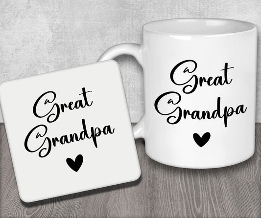 two coffee mugs with the words great grandpa and great grandpa written on them