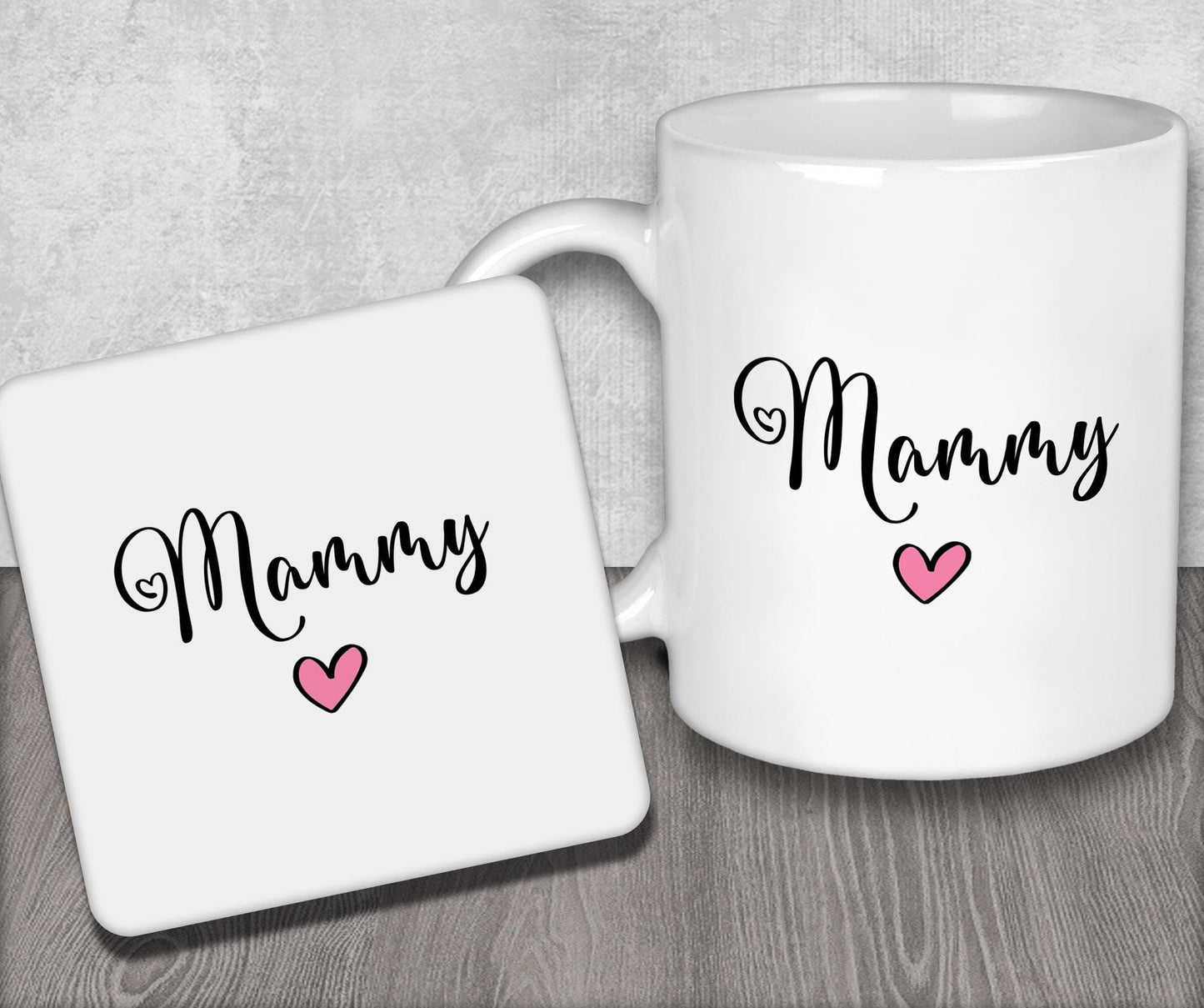 a white coffee mug with the word mommy on it