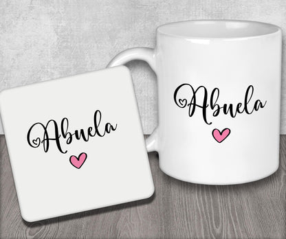 a white coffee mug sitting on top of a wooden table