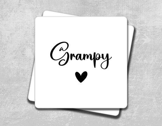 Black Heart Grampy Coaster for Birthday Present or Christmas Gift for Grandad or Grandpa