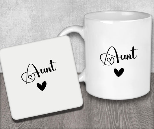 Mug and Coaster Set for Aunt for Mother's Day Gift or Birthday Present