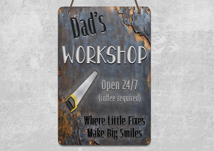 Dad's Workshop Sign - Father's Day Gift - Personalised Metal Garage Sign