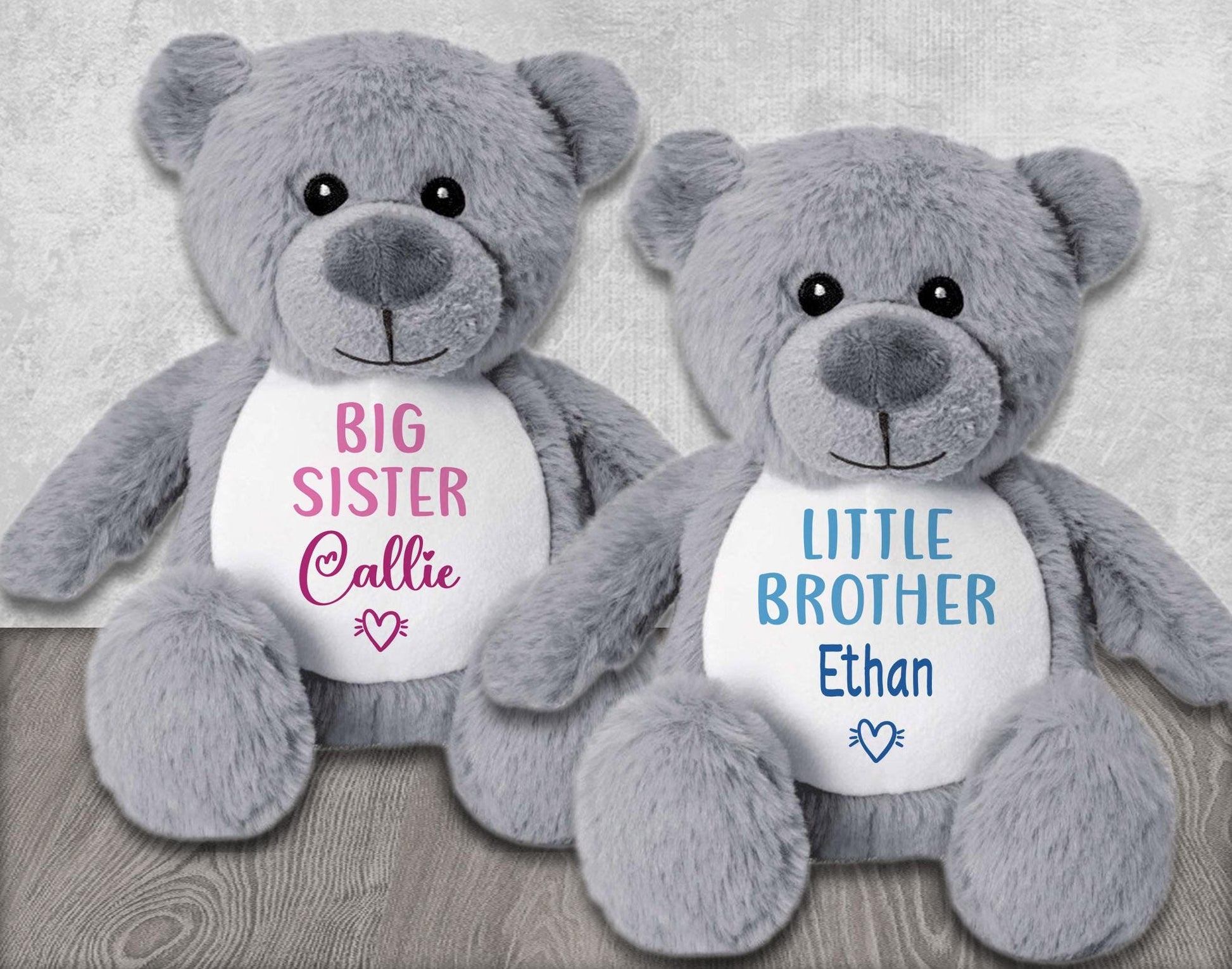 Personalised Teddy Bears Gift Set for Baby & Sibling