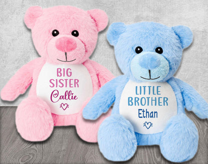 Personalised Teddy Bears Gift Set for Baby & Sibling