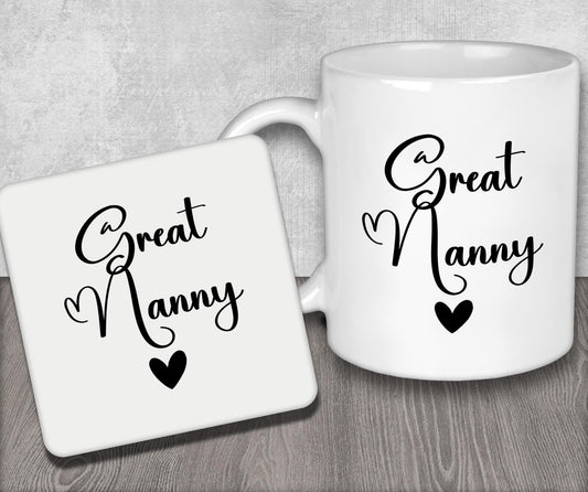 Mug and Coaster Set for Great Nanny for Mother's Day Gift for Nana or Grandma