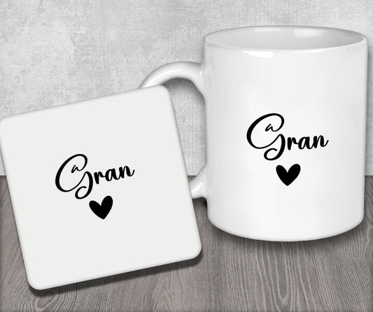 Mug and Coaster Set for Gran for Christmas or Birthday Present for Nana or Grandma