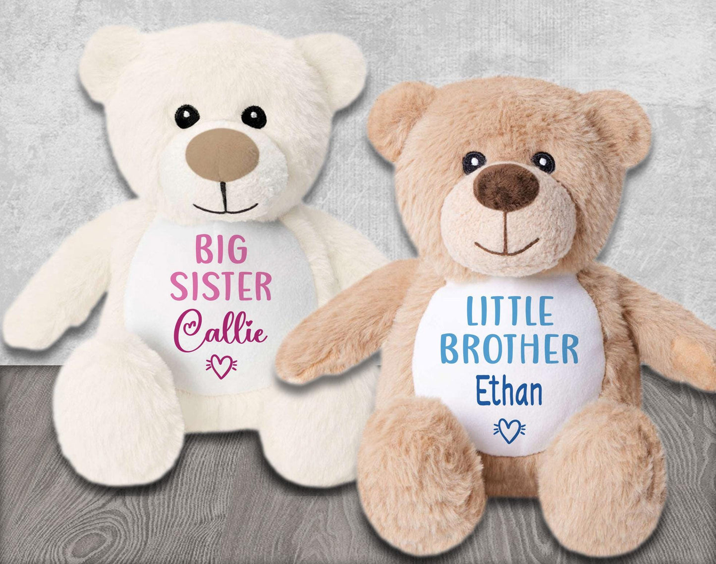 Personalised Teddy Bears Gift Set for Baby & Sibling