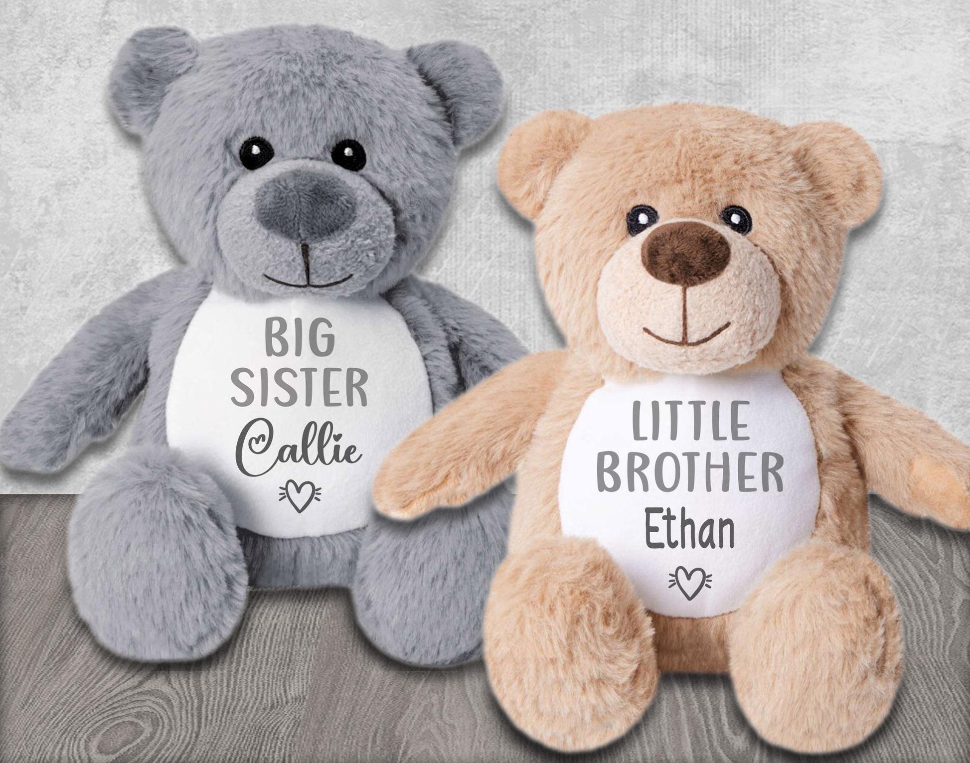 Personalised Teddy Bears Gift Set for Baby & Sibling