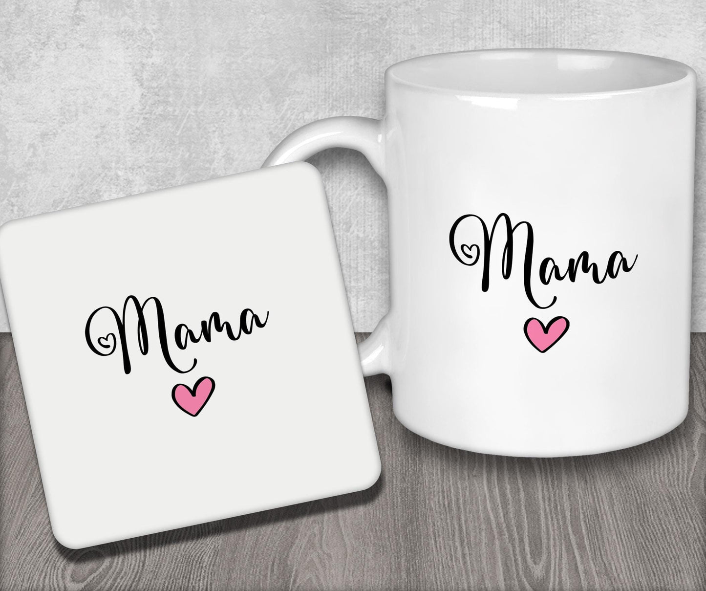 a white coffee mug with the word mama on it