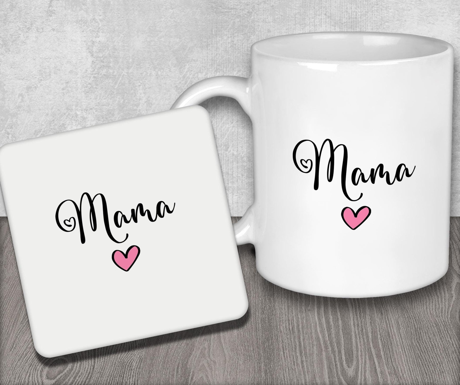 a white coffee mug with the word mama on it