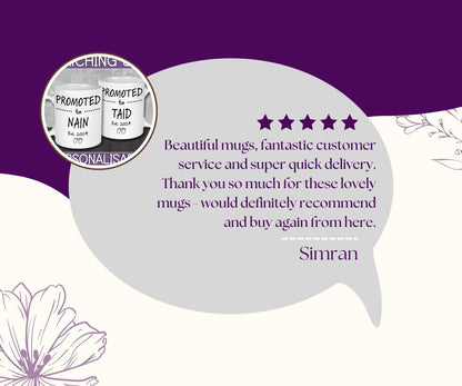 The image is a promotional image featuring a speech bubble containing text, a circular sign with text, and a floral background.