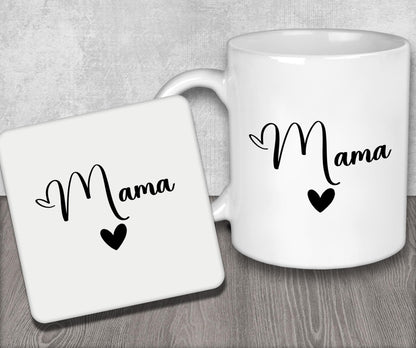 a couple of white coffee mugs sitting on top of a wooden table